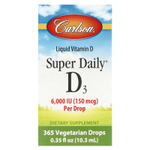 Carlson, Super Daily® D3, 150 мкг (6000 МЕ), 10,3 мл (0,35 жидк. Унции)