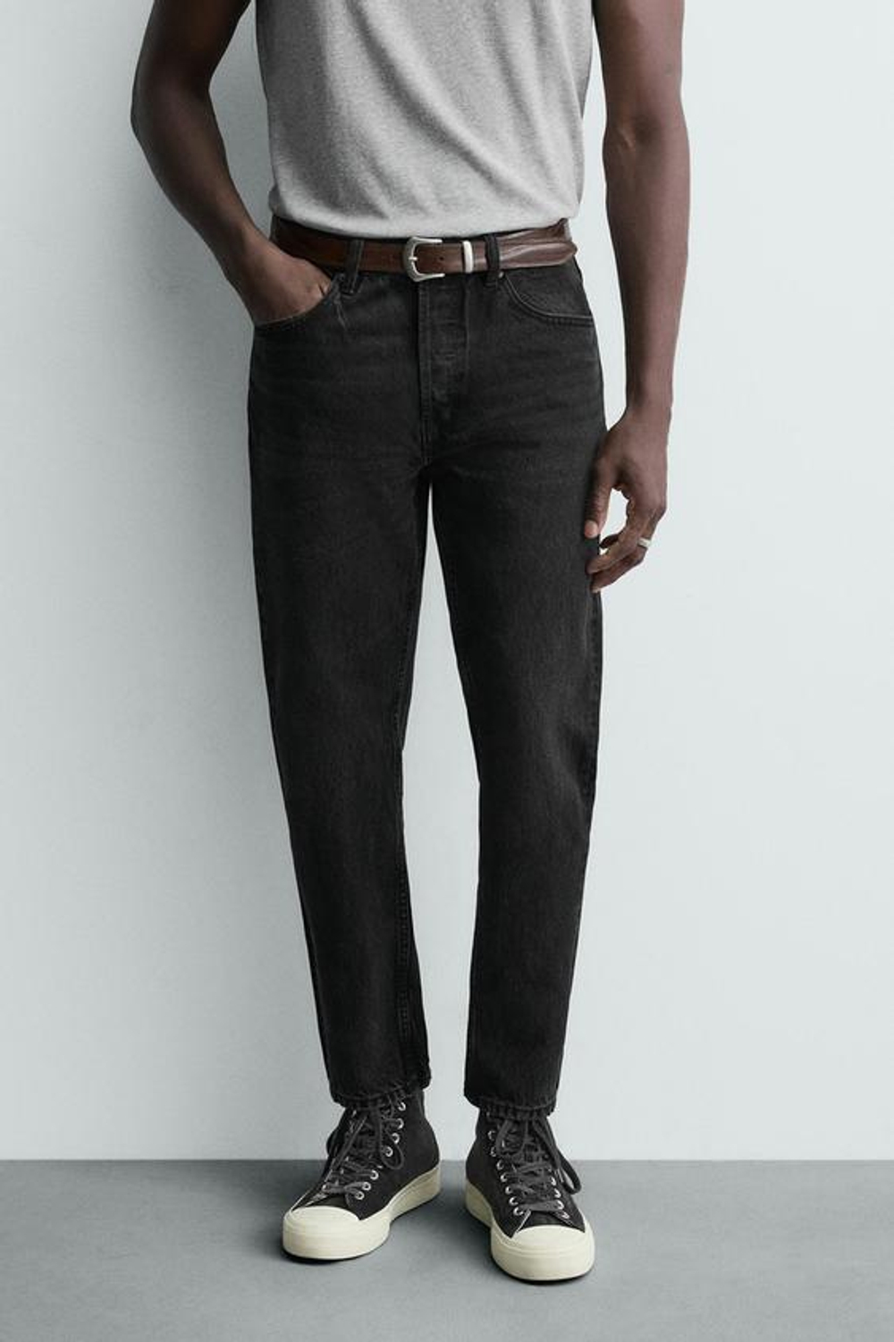 ZARA УКОРОЧЕННЫЕ ДЖИНСЫ SLIM FIT, УГОЛЬНЫЙ
