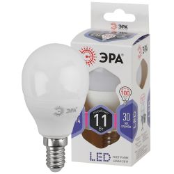 Лампа светодиодная ЭРА STD LED P45-11W-860-E14 11Вт шар холодный дневной свет Е14 | Лампы cветодиодные Шар (G/P)