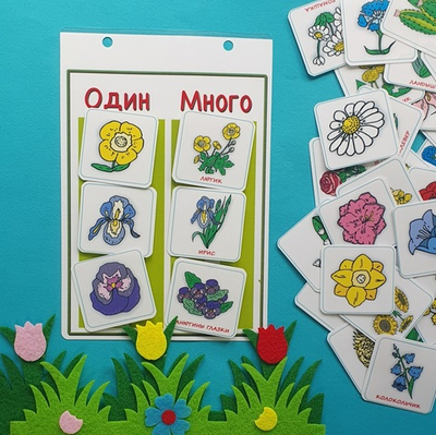 Цветы. Один и много. Развивающие пособия на липучках Frenchoponcho (Френчопончо)