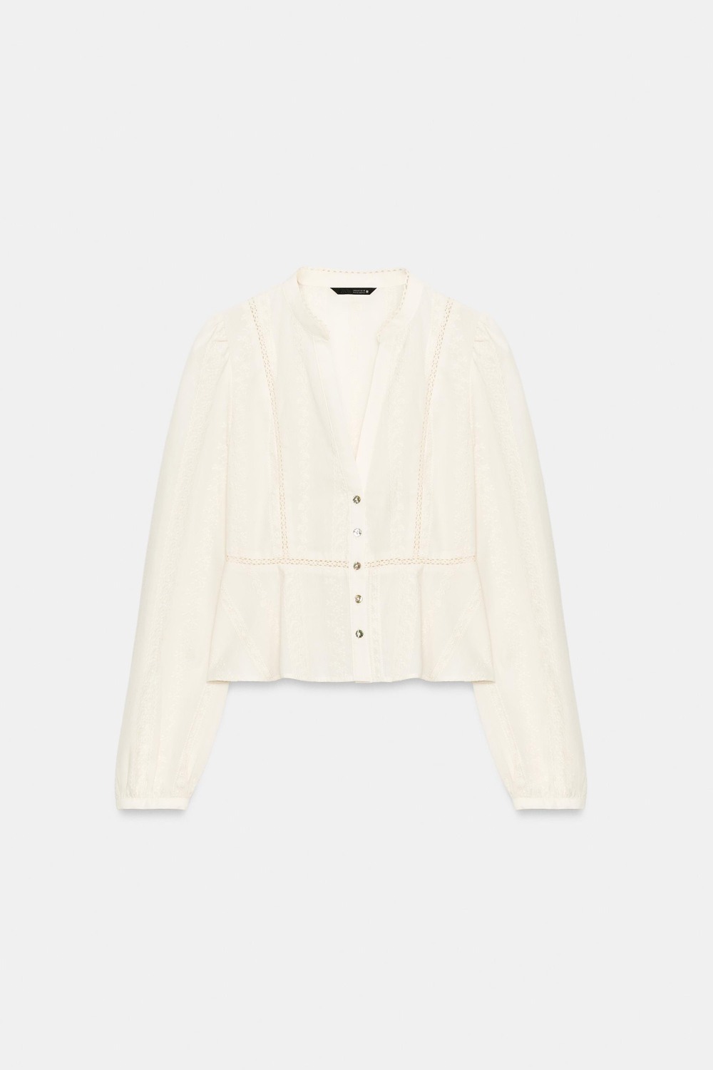 ZARA РОМАНТИЧНАЯ БЛУЗА С ВЫШИВКОЙ, ЭКРЮ