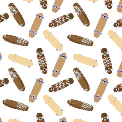 Seamless pattern of skateboards. Colorful skateboards in flat, cartoon style.