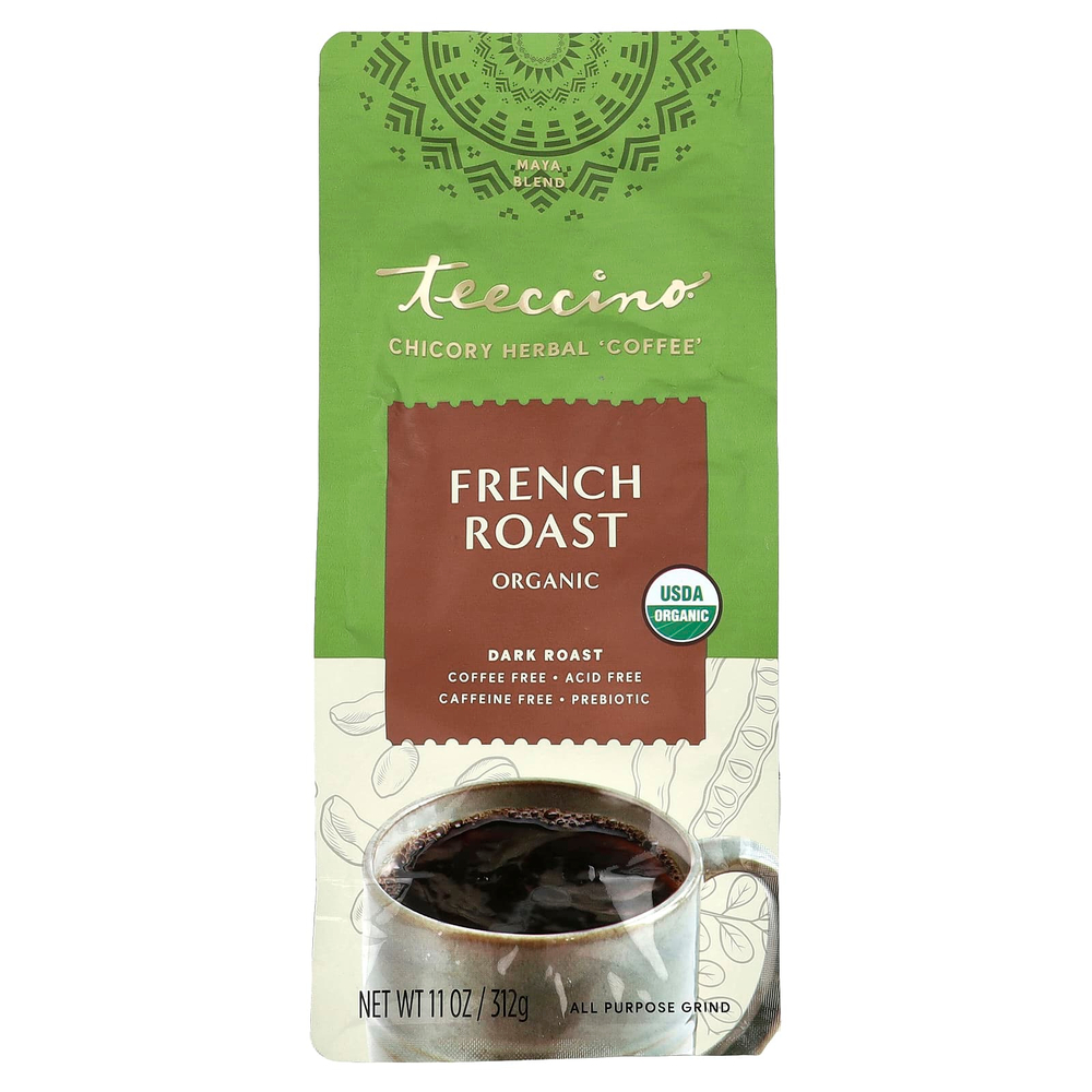 Teeccino, органический травяной кофе из цикория, французская обжарка, темная обжарка, без кофеина, 312 г (11 унций)