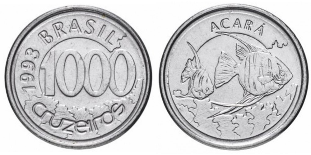 Бразилия 1000 крузейро, 1992 - 1993 Скалярия UNC