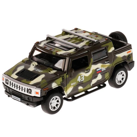 Машина металл HUMMER H2 PICKUP КАМУФЛЯЖ 12 см, двери, багаж, инерц, кор. Технопарк