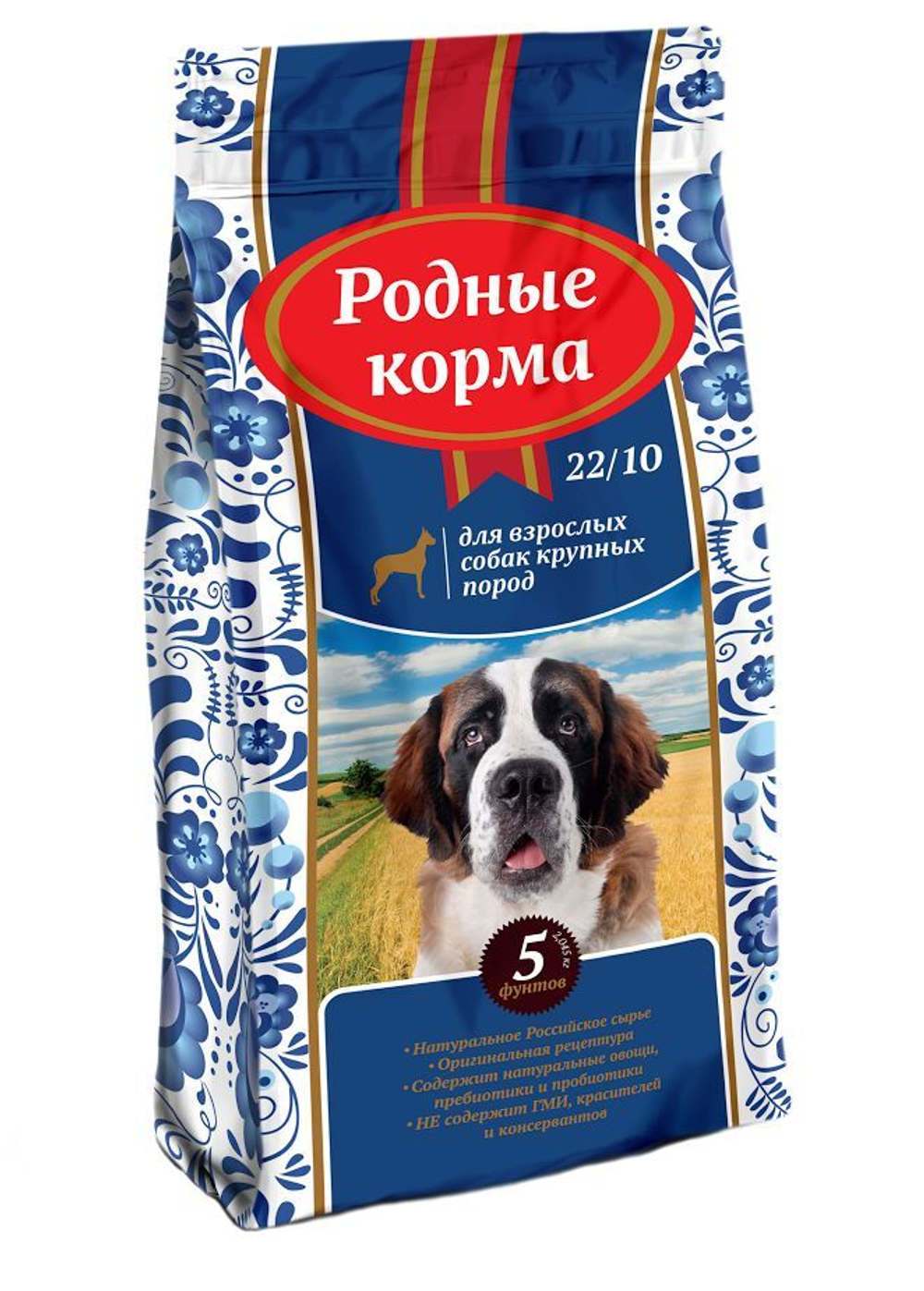Сухой корм РОДНЫЕ КОРМА для взрослых собак крупных пород курица 24/10 2,045 кг