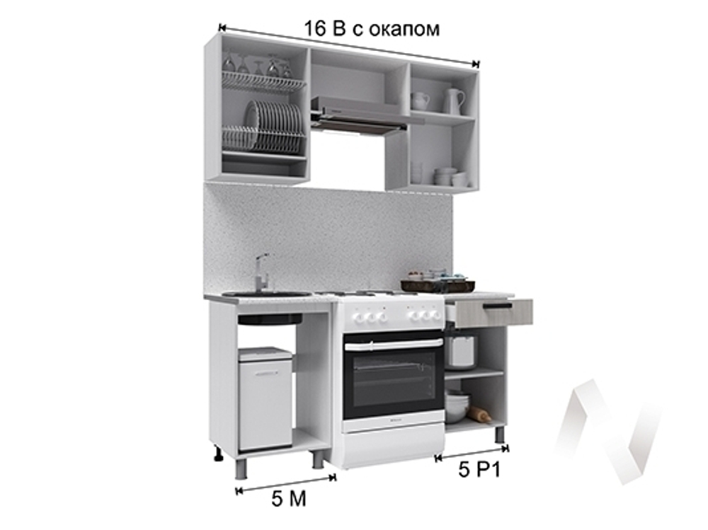 Кухня Ребекка 1.6м с окапом (корпус белый/белый; графит)