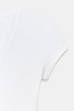 ZARA ФУТБОЛКА С V-ОБРАЗНЫМ ВЫРЕЗОМ, БЕЛЫЙ