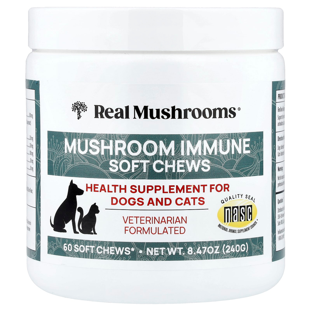 Real Mushrooms, Жевательные таблетки с грибным иммунитетом, поддержка вашего питомца, 60 жевательных таблеток (240 г)