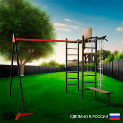 Уличный спортивно-игровой комплекс Sv Sport У3181КВ1 (Турник/Брусья/Скамья/Подвесы на втулке/Щит баскет/Кронш бокс/Канат/Кольца/Лестница)