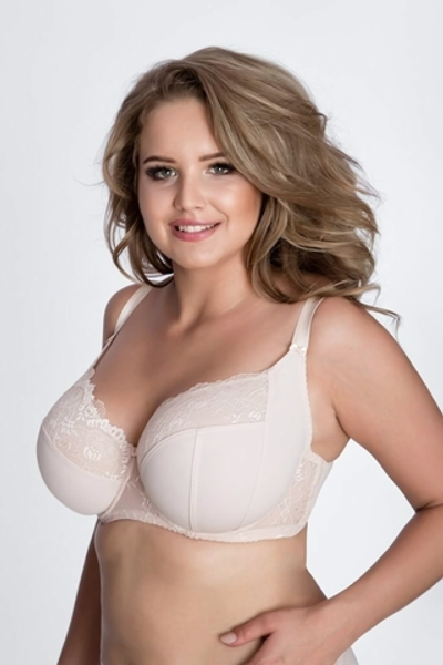 Бюстгальтер на косточках с мягкими чашками plus size и кружевом (Размер: 80J) (Цвет: телесный)