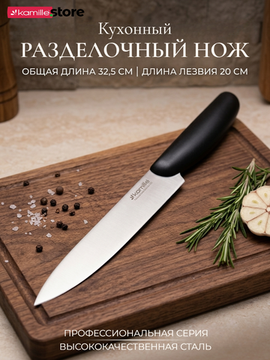 Нож кухонный разделочный Kamille КМ5171 из нержавеющей стали, длина лезвия 20,4 см.