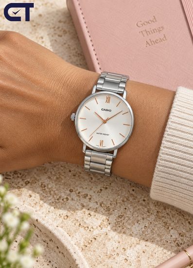 CASIO LTP-VT01D-7B CASIO Collection женские наручные часы — серый циферблат, тонкий корпус и элегантный стальной браслет