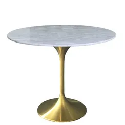 Стол Tulip Marble, Ø80 см, белый мрамор на золотой ножке