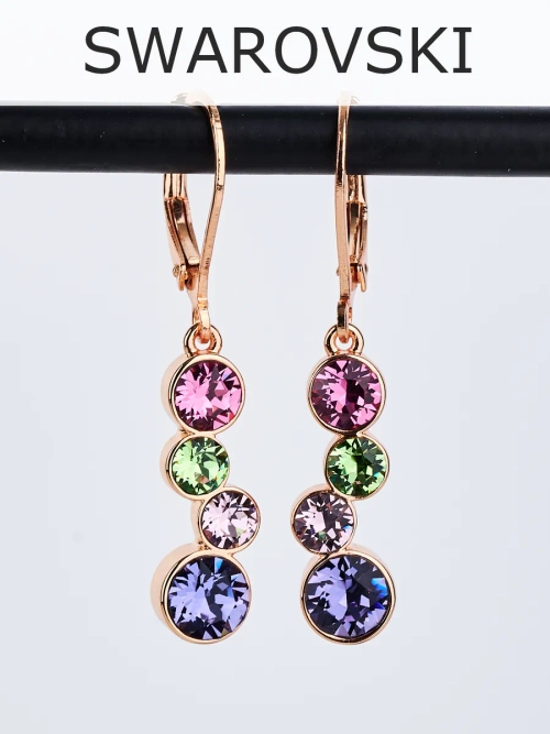 Серьги-подвески Эльза с разноцветными кристаллами Swarovski