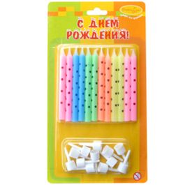 Свечи В горошек ассорти 12шт с держателями 6 см