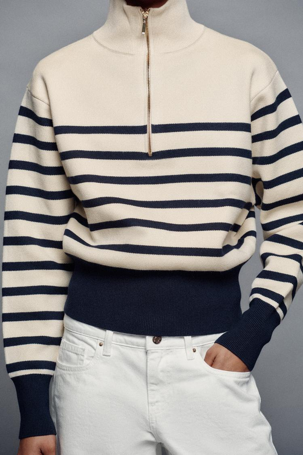 ZARA СВИТЕР С ВЫСОКИМ ВОРОТНИКОМ, ПОЛОСКИ