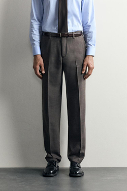 ZARA ШЕРСТЯНЫЕ КОСТЮМНЫЕ БРЮКИ В КЛЕТКУ, КОРИЧНЕВЫЙ