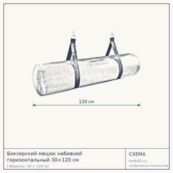 Схема с габаритами: Боксерский мешок набивной горизонтальный 30×120 см