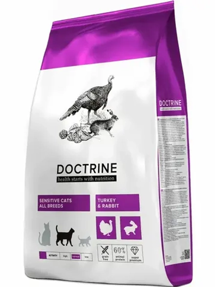 DOCTRINE Сухой беззерновой корм для кошек с чувствительным пищеварением с индейкой и кроликом 3 кг