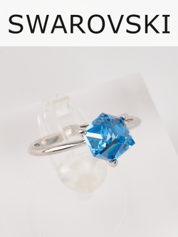 Кольцо Миражи тонкое с голубым кристаллом Swarovski