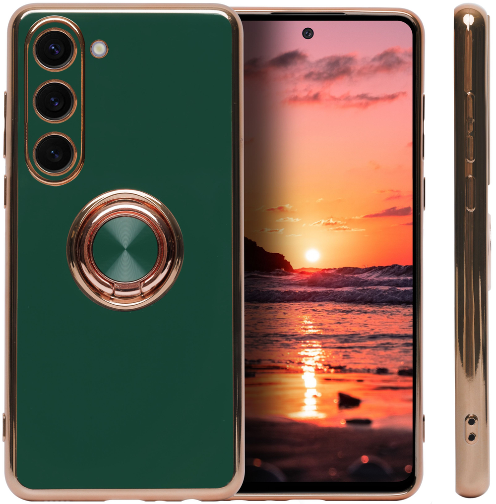 Стильный глянцевый чехол для SAMSUNG GALAXY S23 (не ULTRA/ FE/ PLUS!) с кольцом-подставкой и бархатной подкладкой