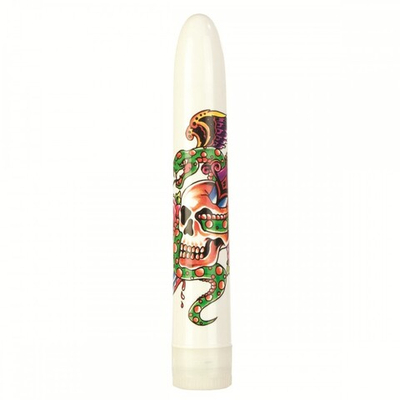 Белый вибратор с черепом Inked Vibes Superslim - 18 см. (Цвет: белый)