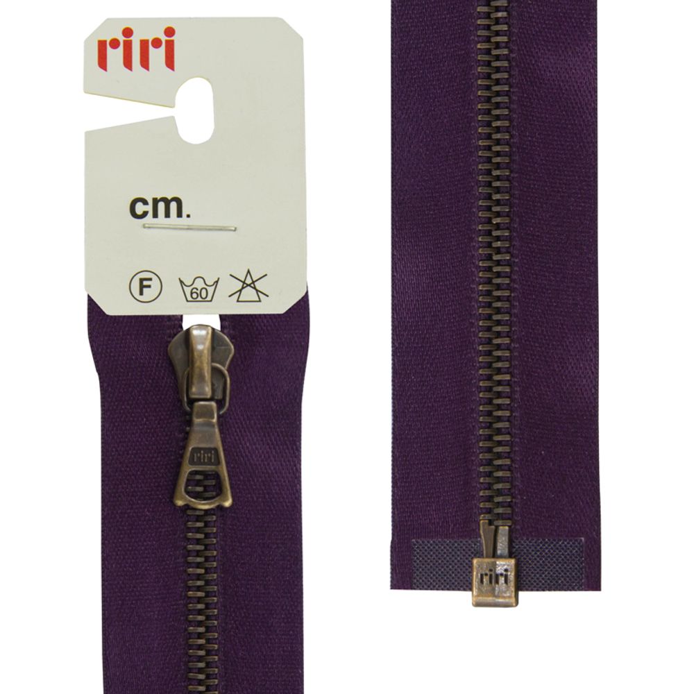 Молния металл RIRI Т4 (4 мм) 1 зам., разъем., 65 см, атласная тесьма, AM, цв.2510, фиолетовый темн., 1 шт