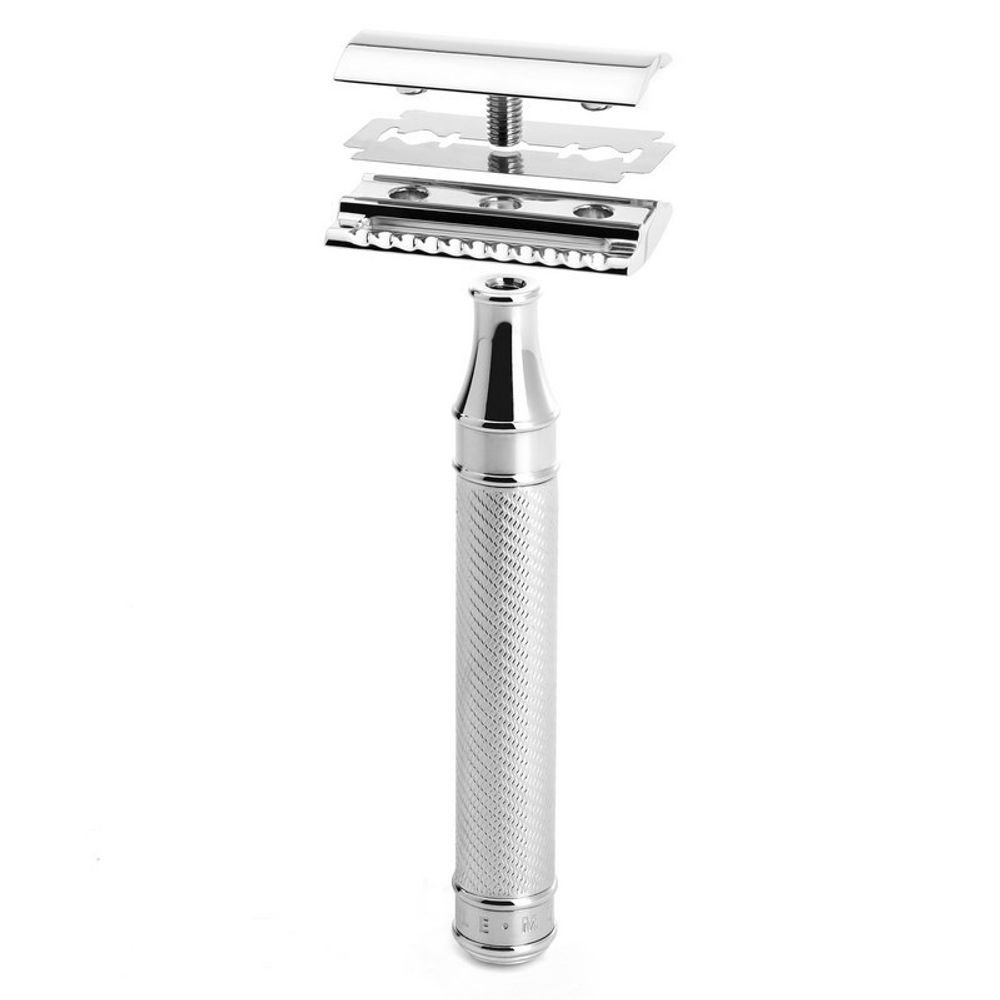 Т-образная бритва MUEHLE TRADITIONAL, c удлиненной ручкой, хром, closed comb (R 89 GRANDE)