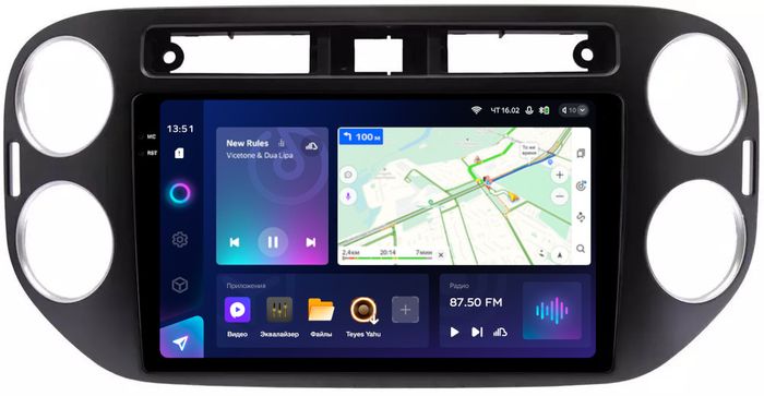Магнитола для Volkswagen Tiguan 1 2011-2016 (аварийка прямоугольная, рамка чёрная) - Teyes CC3-2K QLed Android 10, Быстрая, SIM-слот, CarPlay