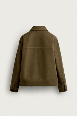 ZARA КУРТКА КЛАССИЧЕСКОГО КРОЯ ИЗ ШЕРСТЯНОЙ ТКАНИ, ТЕМНО-ОЛИВКОВЫЙ