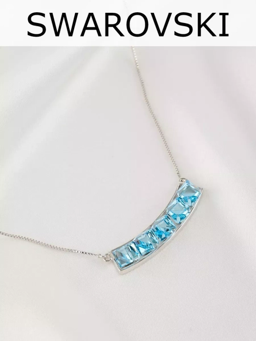 Колье Мираж с дорожкой голубых кубиков Swarovski