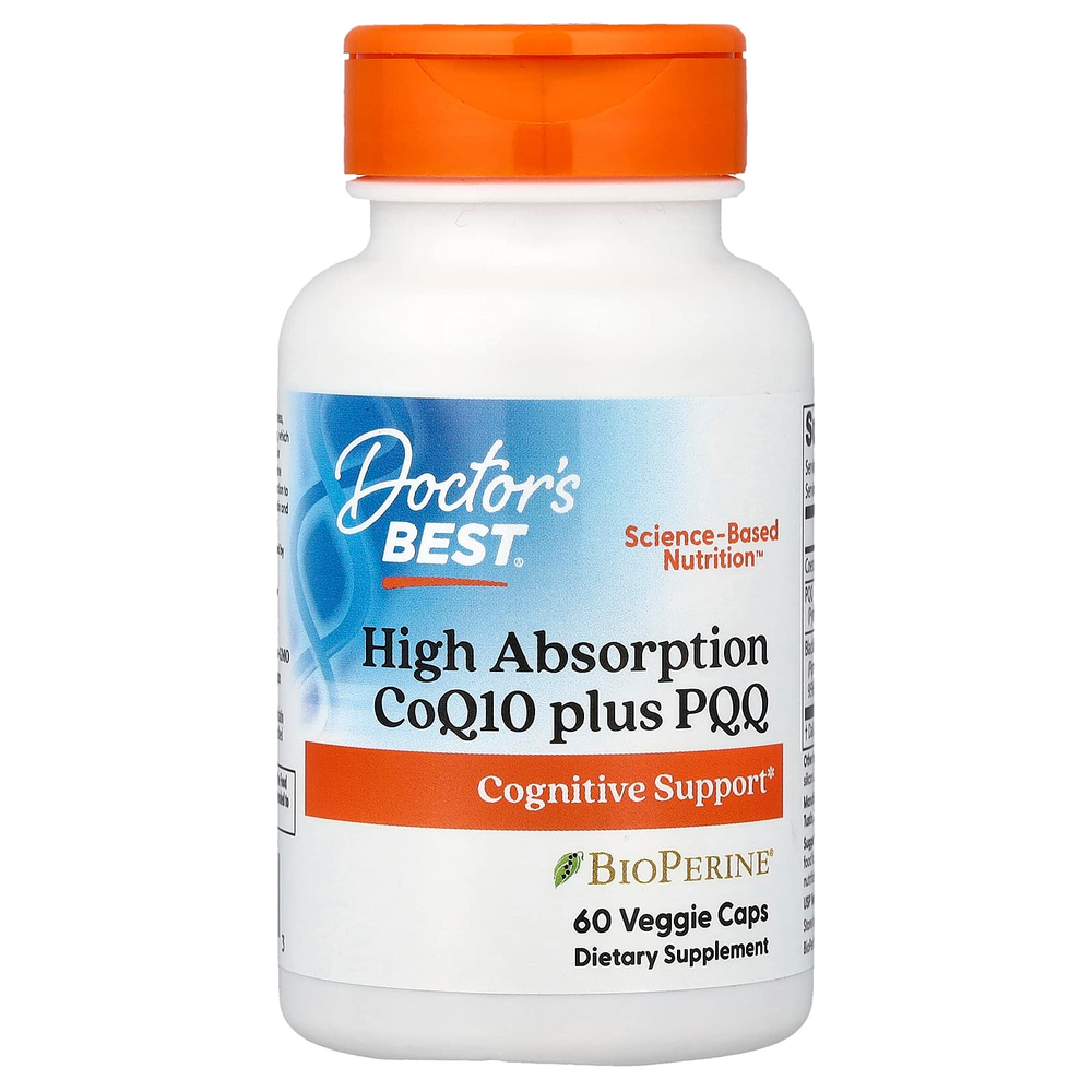 Doctor's Best, коэнзим Q10 с PQQ с высокой степенью усвоения, 60 растительных капсул