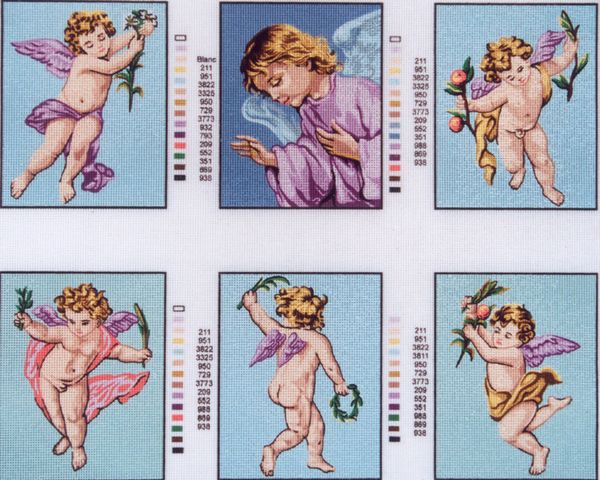 Рисунок для вышивания Soulos (канва жесткая), 6 рисунков Ангелочки, 50х60 см