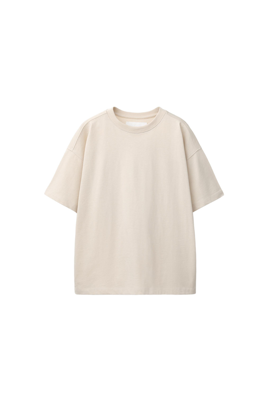 ZARA БАЗОВАЯ ОДНОТОННАЯ ФУТБОЛКА, СВЕТЛО-ПЕСОЧНЫЙ