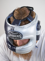 Шлем боксерский LEADERS LS ULTRA с бамперной защитой BL/SIL (синий тёмный/серебристый)