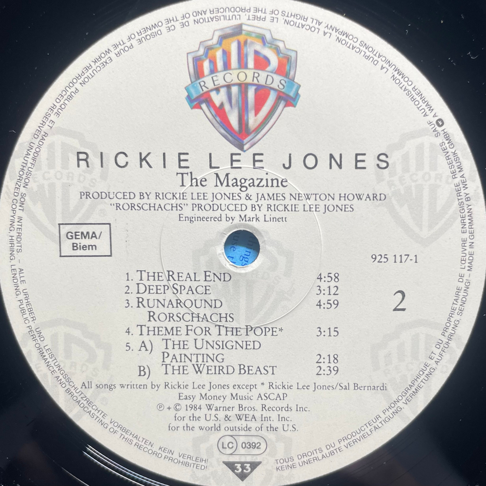 Rickie Lee Jones ‎– The Magazine (Германия 1984г.)