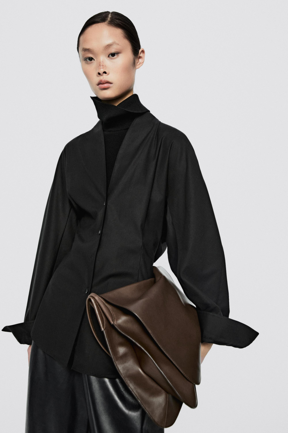 Massimo Dutti Рубашка из поплина с воротником-стойкой - Limited Edition, черный