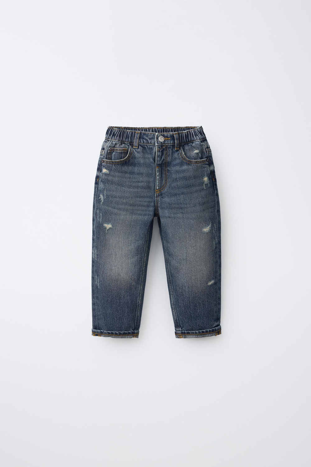 ZARA ДЖИНСЫ ПРЯМОГО КРОЯ С РАЗРЕЗАМИ, ИНДИГО