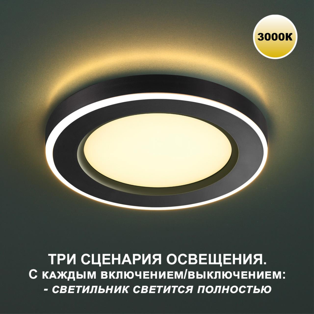 359019 SPOT NT23 561 черный Светильник встраиваемый светодиодный (три сценария работы) IP20 LED 3000К 6W+3W 100-265V 630Лм SPAN