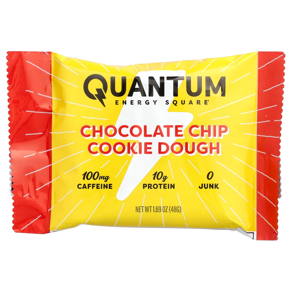 Quantum Energy Square, протеиновый батончик с кофеином, печенье с шоколадной крошкой, 8 батончиков по 48 г (1,69 унции)