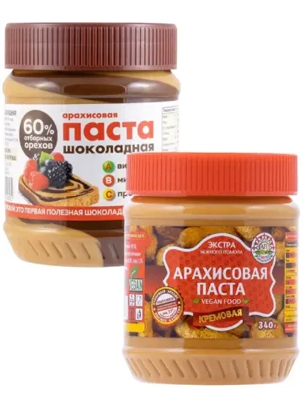 Арахисовая паста Шоколадная, Кремовая ассорти 340 г * 2 шт