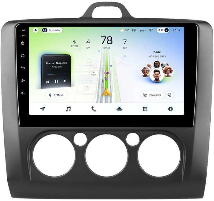 Магнитола для Ford Focus 2 2004-2011 (кондиционер, рамка черная) - Teyes CC4L монитор 9" IPS, Android 14, Быстрая, Snapdragon 662, CarPlay, 4G SIM-слот