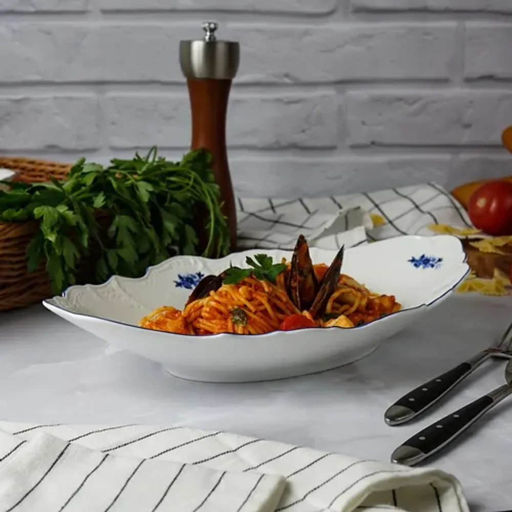 Блюдо овальное 33,7*21 см h6,4 см 800 мл глубокое Crush Blue Flower P.L. Proff Cuisine [1]