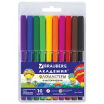 Фломастеры BRAUBERG "АКАДЕМИЯ", 10 цветов, вентилируемый колпачок, ПВХ упаковка, 151410