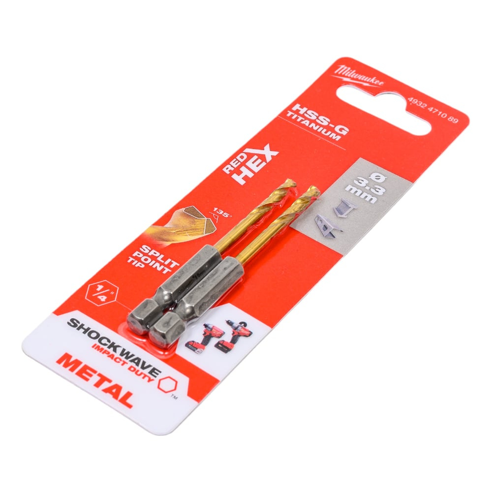 Сверло по металлу RedHEX (2 шт; 3.3 мм; HSS-G TiN) Milwaukee 4932471089
