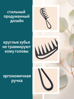 Расческа гребень для кудрявых и прямых волос с массажным эффектом, 19х5 см, цвет черный/янтарный