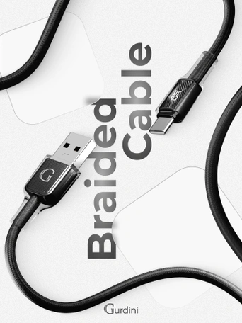 Кабель USB-A to Type-C Gurdini Braided Data Cable 5A 1m черный