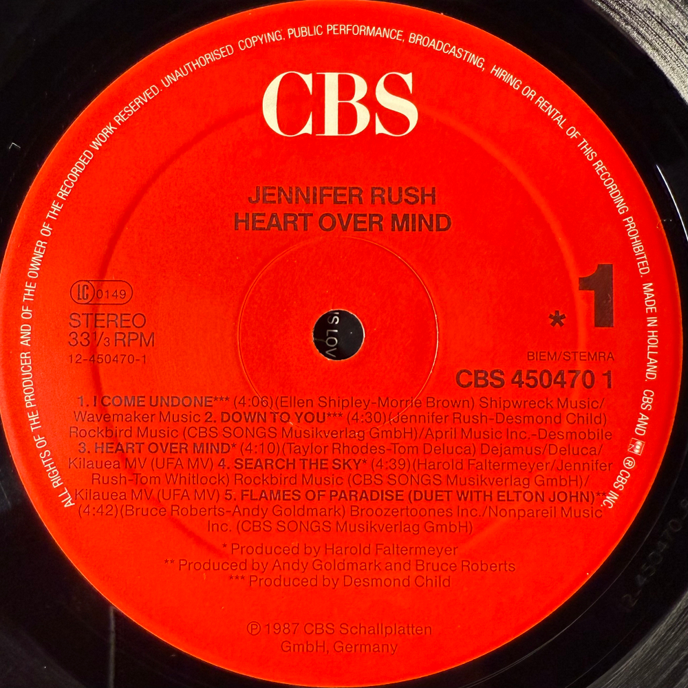 Jennifer Rush - Heart Over Mind (Голландия 1987г.)