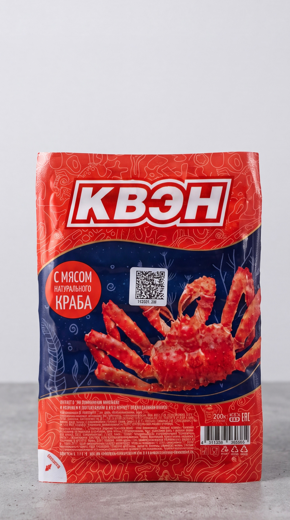 Крабовые палочки "КВЭН" с мясом краба, 200г.